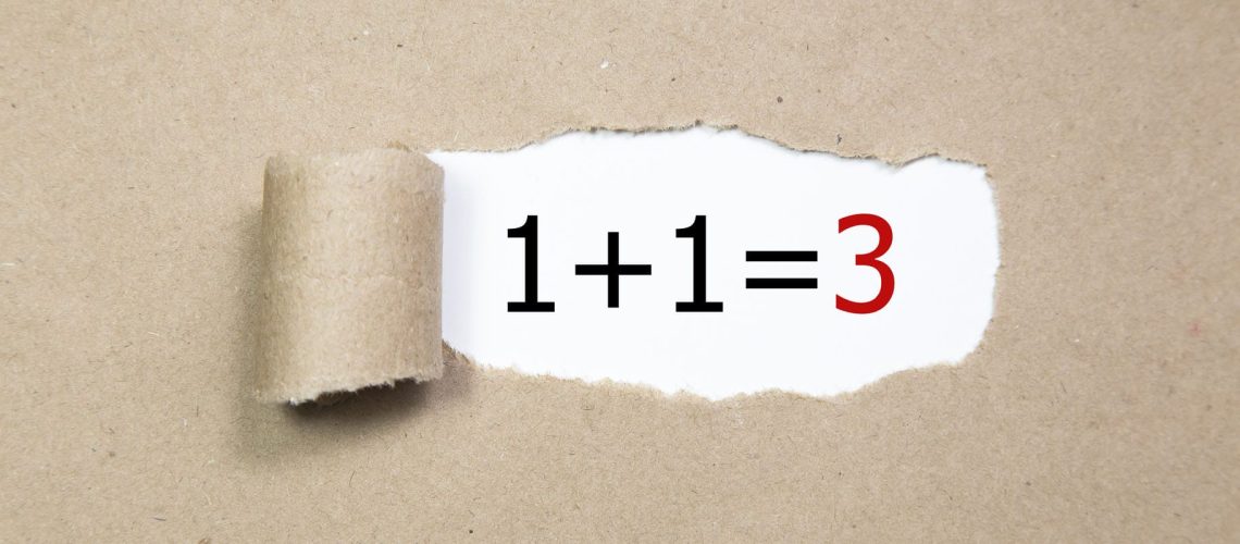 1+1=3,Written,Under,Torn,Brown,Paper.business,,Technology,,Internet,Concept.