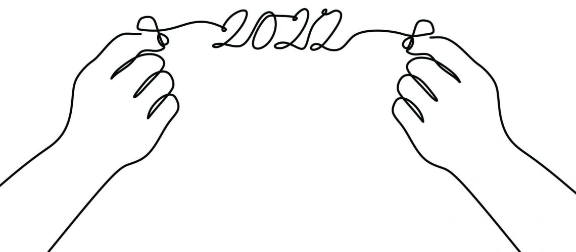 Continuous one line of a "2022" new year text. Chinese New year