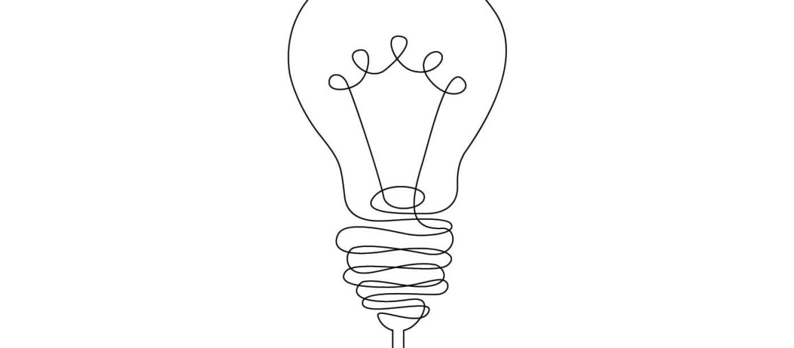 continuous line drawing light bulb symbol idea.