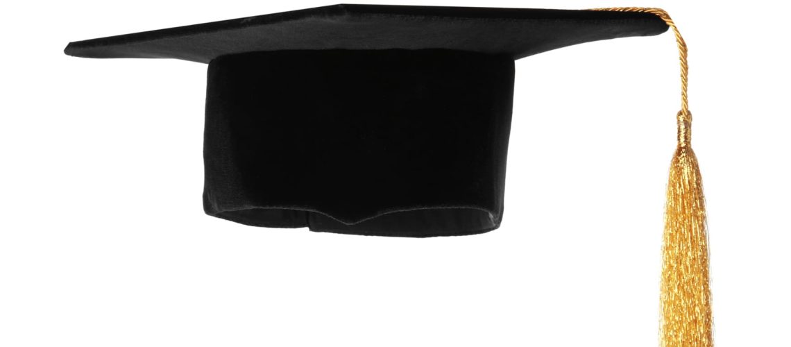 Graduation,Hat,With,Gold,Tassel,Isolated,On,White