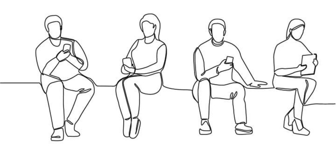 People with Gadgets Continuous Line Art. Man and Woman Using Sma