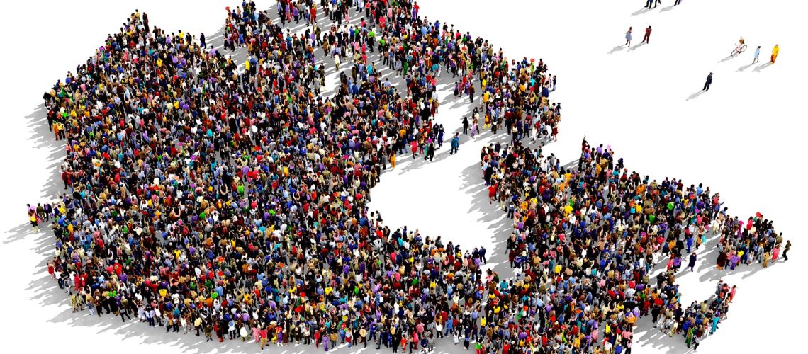 Large,And,Diverse,Group,Of,People,Seen,From,Above,Gathered