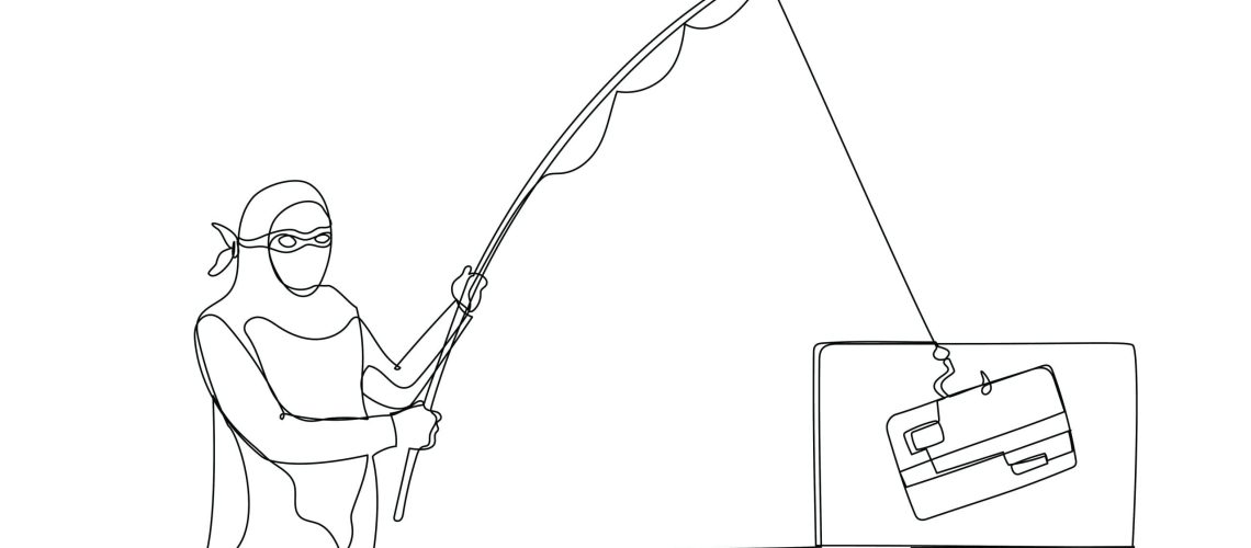 Illustration of muslim woman as cyber thief hacker try to get cr