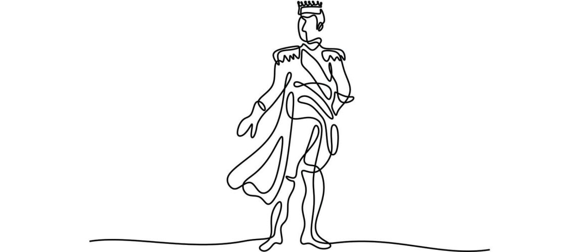 Continuous one line drawing of young prince is standing pose. Me